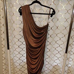 Metallic brown one-shoulder dress